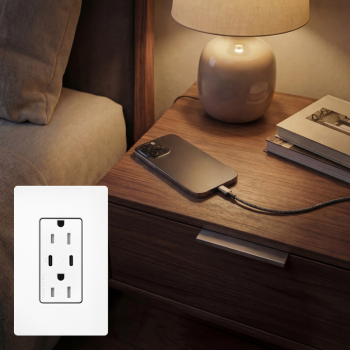 Lutron SCR-15-CCTR-BI Claro 15A Tamper-Resistant USB Type C Duplex