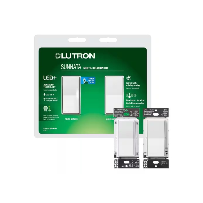 Lutron STCL-153MRH-WH Sunnata LED+ 3-Way Kit - Dimmer and