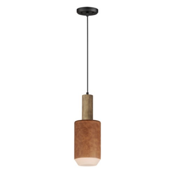 Maxim Lighting Scout 1-Light Mini Pendant - 120V - Weathered Wood / Tan Leather