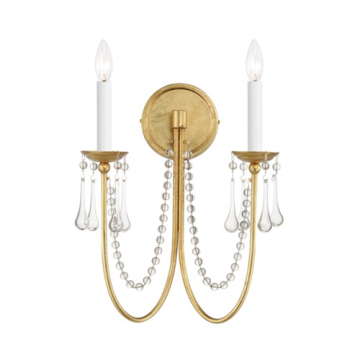 Maxim Lighting Plumette 2-Light Wall Sconce w/ Crystal - 120V - Gold Leaf