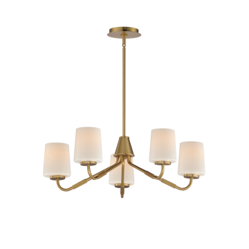 Maxim Lighting Durham 5-Light Chandelier - 120V - Natural Aged Brass - White Glass