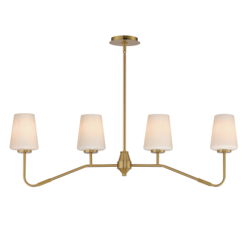 Maxim Lighting Durham 4-Light Linear Chandelier - 120V - Natural Aged Brass - White Glass