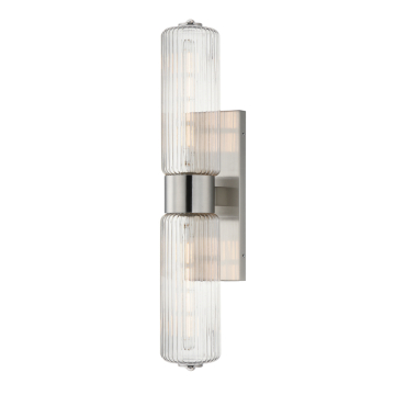 Maxim Lighting Kasbah 2-Light Wall Sconce - 120V - Satin Nickel - Clear Ribbed Glass