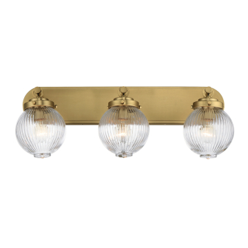 Maxim Lighting Kasbah 3-Light Bath Vanity Light - 120V - Satin Brass - Clear Ribbed Glass