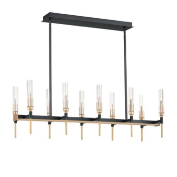 Maxim Lighting Flambeau 10-Light Linear Chandelier - 120V - Black / Antique Brass