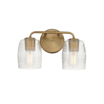Maxim Lighting Honey 2-Light Sconce - 120V - Natural Aged Brass - Clear Ribbed Glass