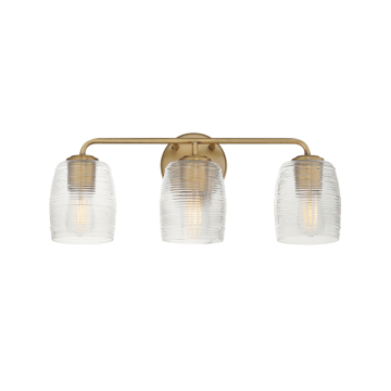 Maxim Lighting Honey 3-Light Bath Vanity - 120V - Natural Aged Brass - Clear Ribbed Glass