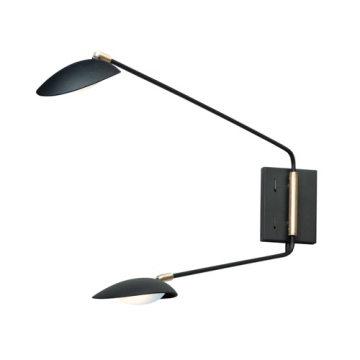 Maxim Lighting Scan 2-Light LED Swing Arm Wall Sconce - 3000K - 120V - Black / Satin Brass