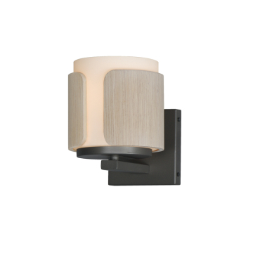 Maxim Lighting Draughtsman Wall Sconce - 120V - Natural Wood / Charcoal - Satin White Glass