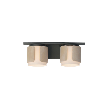 Maxim Lighting Draughtsman 2-Light Bath Vanity - 120V - Natural Wood / Charcoal - Satin White Glass