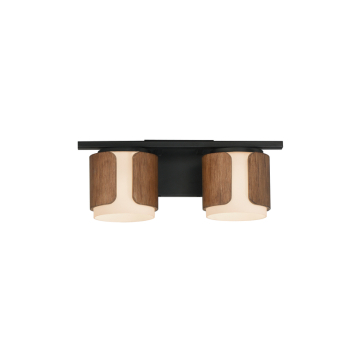 Maxim Lighting Draughtsman 2-Light Bath Vanity - 120V - Walnut / Black - Satin White Glass