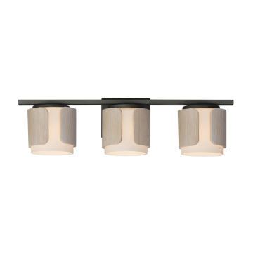 Maxim Lighting Draughtsman 3-Light Bath Vanity - 120V - Natural Wood / Charcoal - Satin White Glass