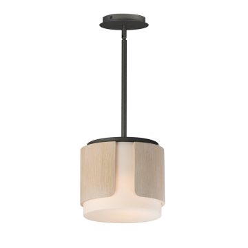 Maxim Lighting Draughtsman 10" Semi Flush Mount/Pendant - 120V - Natural Wood / Charcoal - Satin White Glass
