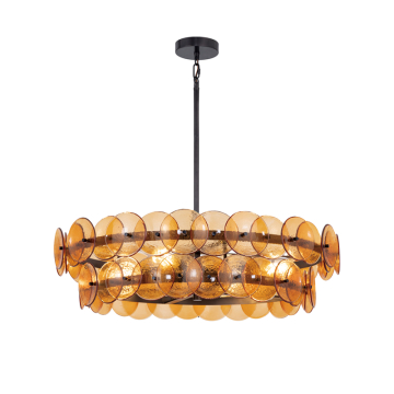 Maxim Lighting Loren 30" Chandelier - 120V - Gunmetal - Amber Glass