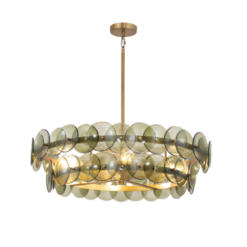 Maxim Lighting Loren 30" Chandelier - 120V - Weathered Brass - Vintage Green Glass