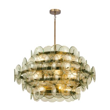 Maxim Lighting Loren 12-Light Chandelier - 120V - Weathered Brass - Green Vintage Glass