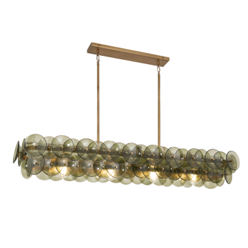 Maxim Lighting Loren 54" Linear Chandelier - 120V - Weathered Brass - Vintage Green Glass