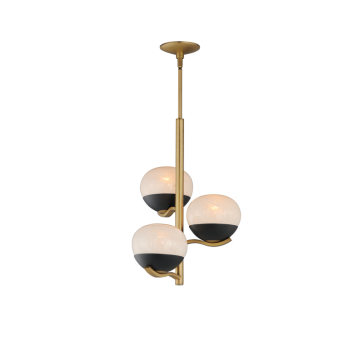 Maxim Lighting Lucerne 3-Light Chandelier - 120V - Black / Natural Aged Brass - Marble Glass