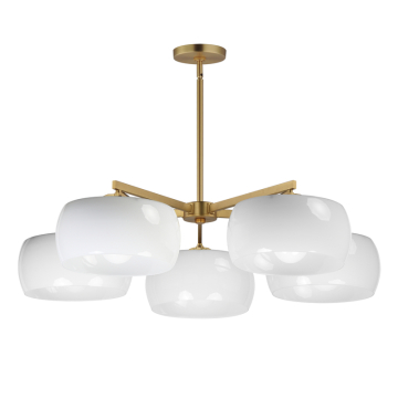 Maxim Lighting Glazed 5-Light Chandelier - 120V - White / Natural Aged Brass