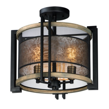 Maxim Lighting Boundry 3-Light Flush Mount - 120V - Black / Barn Wood / Antique Brass