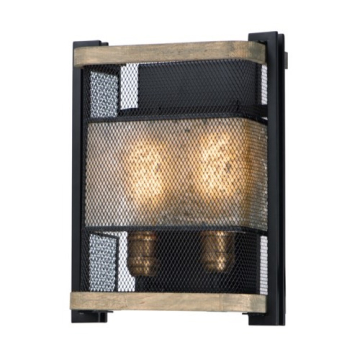 Maxim Lighting Boundry 2-Light Wall Sconce - 120V - Black / Barn Wood / Antique Brass