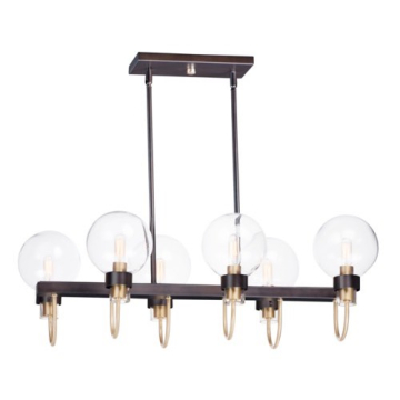 Maxim Lighting Bauhaus 6-Light Linear Chandelier - 120V - Bronze / Satin Brass
