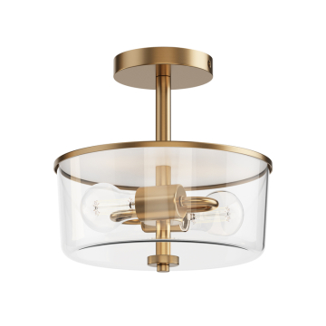 Maxim Lighting Fuller 2-Light Semi-Flush Mount / Pendant Convertible - 120V - Natural Aged Brass - Clear Glass