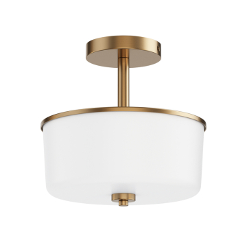 Maxim Lighting Fuller 2-Light Semi-Flush Mount / Pendant Convertible - 120V - Natural Aged Brass - White Glass
