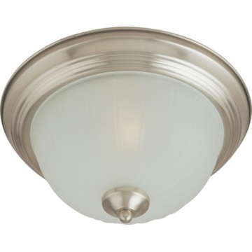 Maxim Lighting Essentials 12" 1-Light Flush Mount - Ribbed Frosted Glass Shade - 120V - Satin Nickel