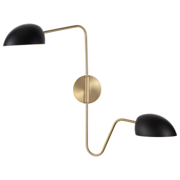 SATCO|NUVO Trilby 2-Light Swing Arm Wall Light - Matte Black / Burnished Brass