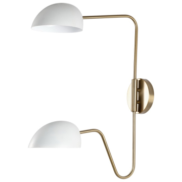 SATCO|NUVO Trilby 2-Light Swing Arm Wall Light - Matte White / Burnished Brass