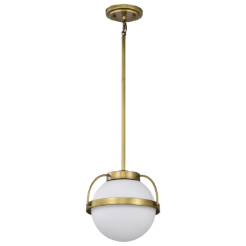 SATCO|NUVO Lakeshore 1-Light Small Pendant - Natural Brass - White Opal Glass