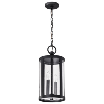 SATCO|NUVO Broadstone 2-Light Hanging Lantern - Matte Black / Clear Seeded Glass