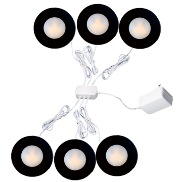 Lotus 1W 1" Mini LED Puck Light Kit - 6 PACK - 3000K - 70 Lumens - 12V - Black