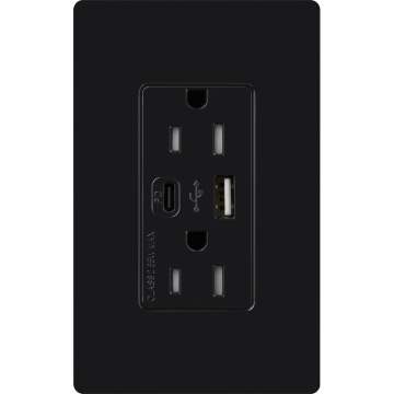 Lutron Claro 15A Tamper-Resistant USB Type A and C Duplex Receptacle - Black