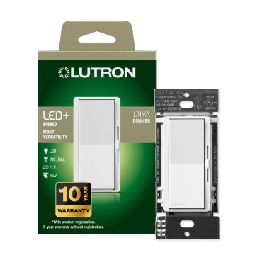 Lutron Diva LED+ Pro Dimmer Switch - Single Pole/Multi-Location - 150W LED/300W ELV/250VA MLV - White