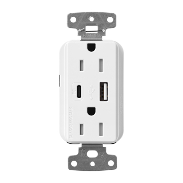 Lutron Claro 15A Tamper-Resistant USB Type A and C Duplex Receptacle - White