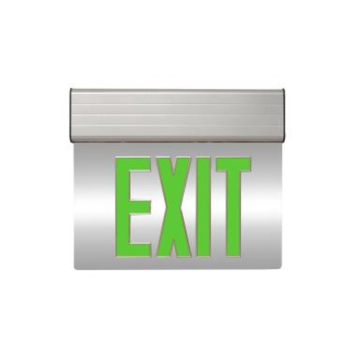 MaxLite LED Edgelit Exit Sign - Double Face - Green Letters - Battery Backup - Silver