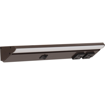 Task Lighting 12.5" Lighted Power Strip w/ Switch - 2 Black Single Receptacles - 2700K - 400 Lumens - 120V - Bronze