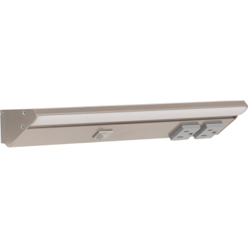 Task Lighting 12.5" Lighted Power Strip w/ Switch - 2 Gray Single Receptacles - 2700K - 400 Lumens - 120V - Satin Nickel