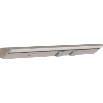 Task Lighting 18.5" Lighted Power Strip w/ Switch - 2 Gray Single Receptacles - 2700K - 600 Lumens - 120V - Satin Nickel