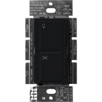 Lutron Maestro Dual LED+ Dimmer and Fan Control - Single Pole - Black