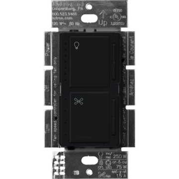 Lutron Maestro Dual LED+ Dimmer and Fan Control - Single Pole - Midnight