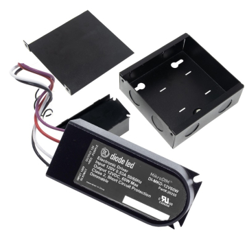 DiodeLED MikroDIM Series LED Driver w/ Junction Box - 60W Capacity - Dimmable - 120V Input / 12V DC Output