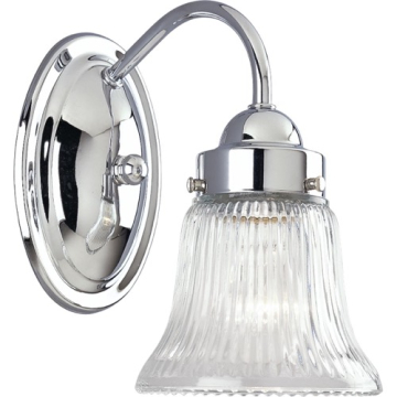 Progress Lighting Fluted Glass 1-Light Bath Vanity Sconce - Clear Glass - 120V - Polished Chrome