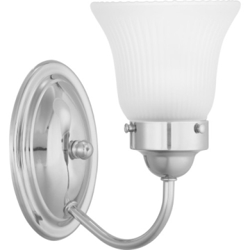 Progress Lighting Fluted Glass 1-Light Bath Vanity Sconce - Frosted Glass - 120V - Polished Chrome