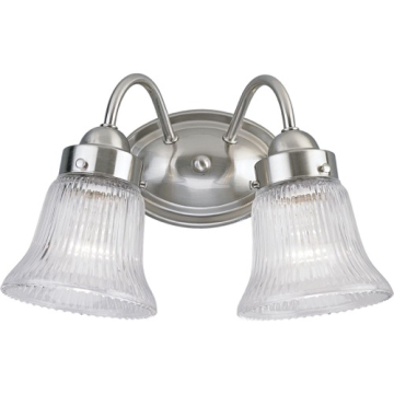 Progress Lighting Fluted Glass 2-Light Bath Vanity Light - Clear Glass - 120V - Brushed Nickel