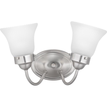 Progress Lighting Fluted Glass 2-Light Bath Vanity Light - Frosted Glass - 120V - Brushed Nickel