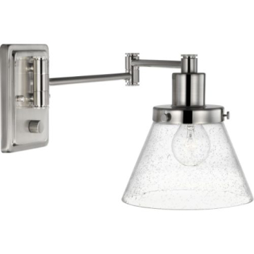 Progress Lighting Hinton 1-Light Swing Arm Wall Sconce - 120V - Glass Shade - Brushed Nickel
