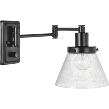 Progress Lighting Hinton 1-Light Swing Arm Wall Sconce - 120V - Glass Shade - Matte Black